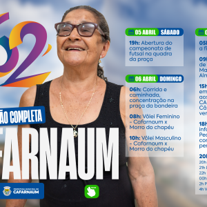 PROGRAMAÇÃO DO ANIVERSÁRIO DE CAFARNAUM 62 ANOS. 07 DE ABRIL